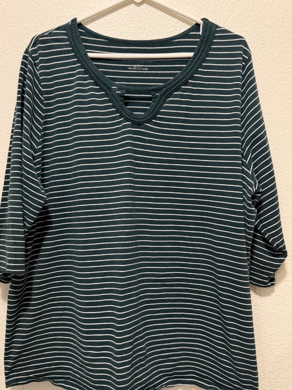 Catherine's green and white striped top, 3/4 sleeves, size 2X